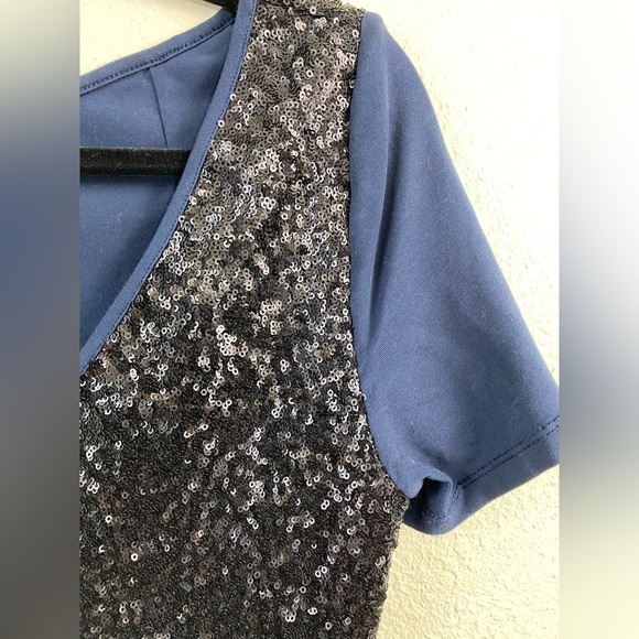 Reiss Amber Sequin Back Navy Cocktail Short Sleeve Wedding Guest Party Dress 6 - Picture 12 of 13